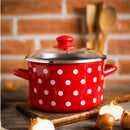 Metalac duboka šerpa BELE TUFNE NA CRVENOM  - Kochtopf